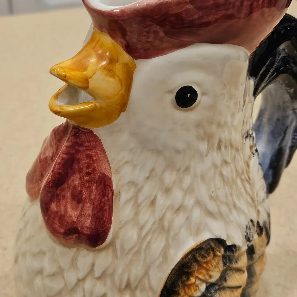 RARE VINTAGE ITALY HANDPAINTED HANDMADE CHICKEN CERAMIC JUG PITCHER VASE